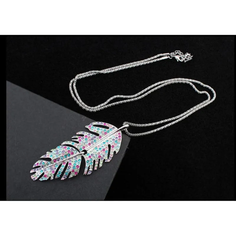 Multi Colored Swarovski Crystal Feather Pendant Necklace - White sold by Zulily