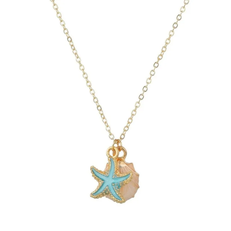 Beige Shell & Blue Starfish Nautical Pendant Necklace - White sold by Zulily