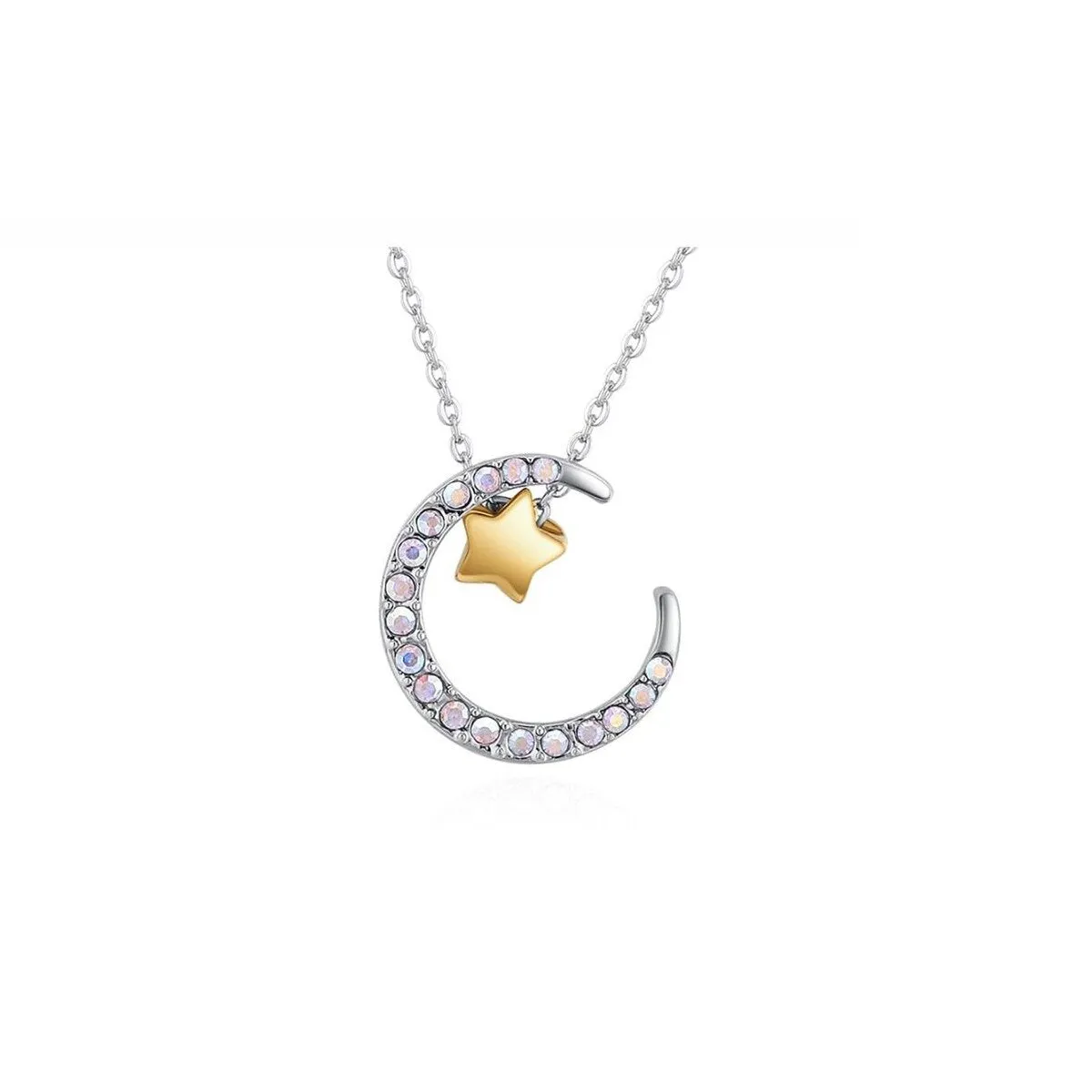 Silvertone Crescent Moon & Goldtone Star Pendant Necklace with Swarovski Crystal - White sold by Zulily
