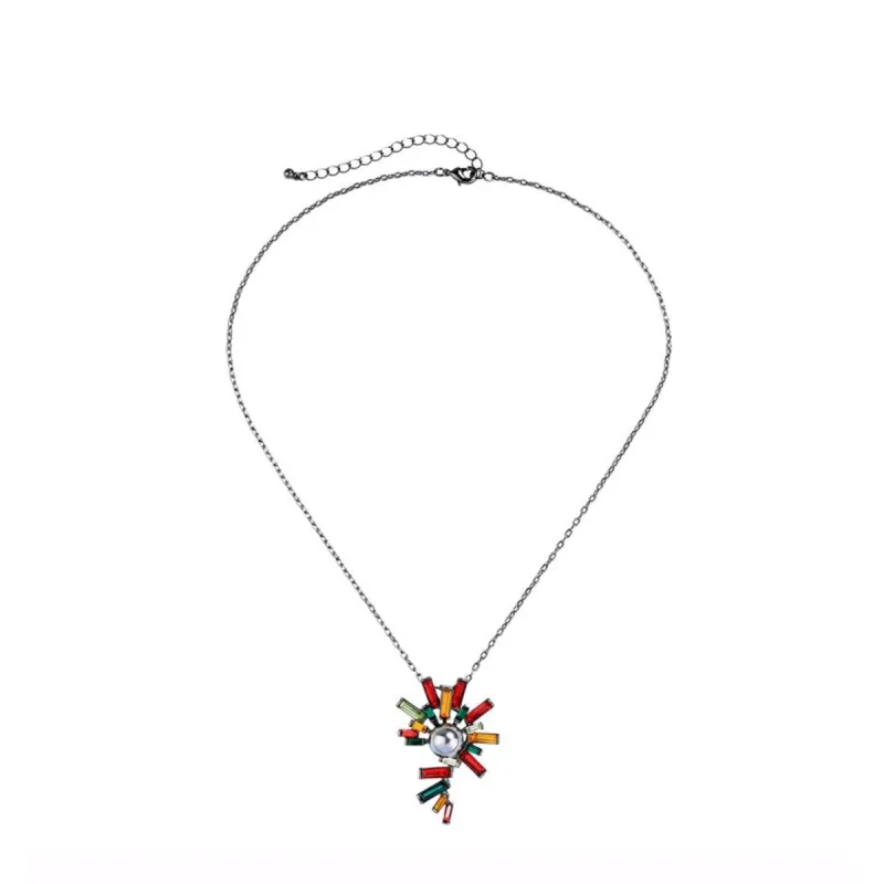 Multi Colored Crystal Geometric Pendant Necklace - White sold by Zulily