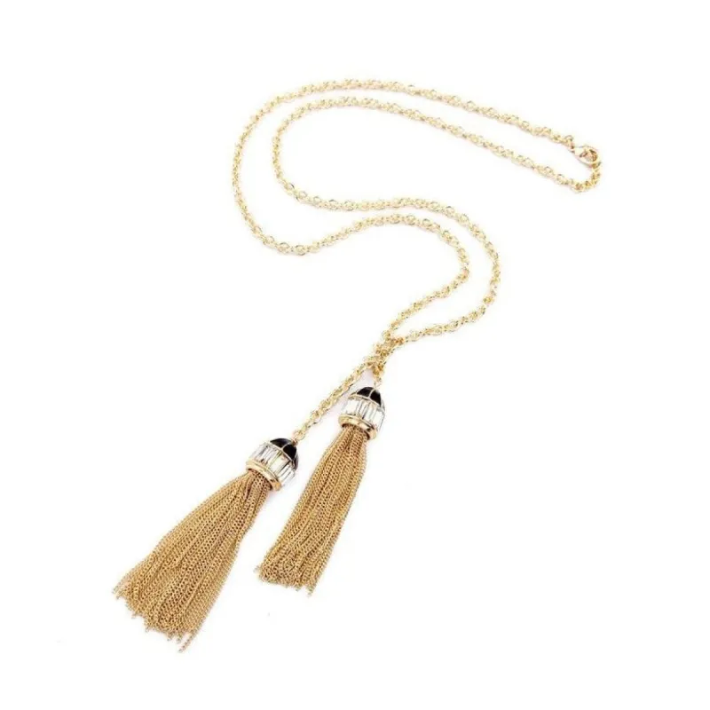 Goldtone Dual Tassel Necklace - White sold by Zulily