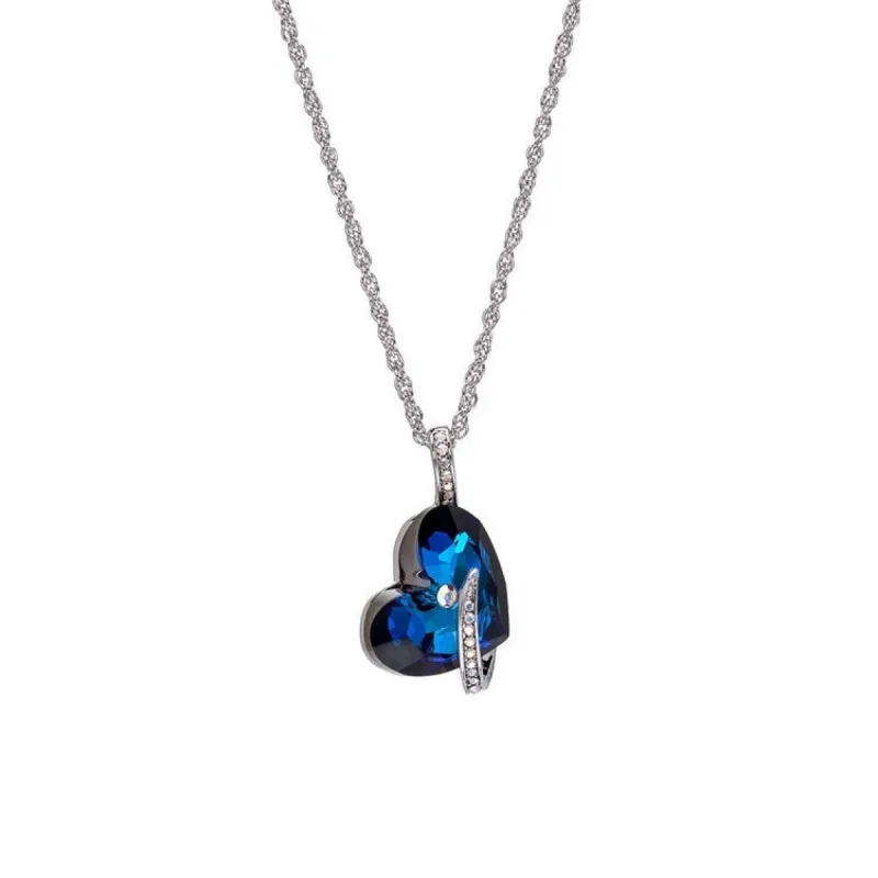 Blue Crystal Silvertone Heart Pendant Necklace - White sold by Zulily