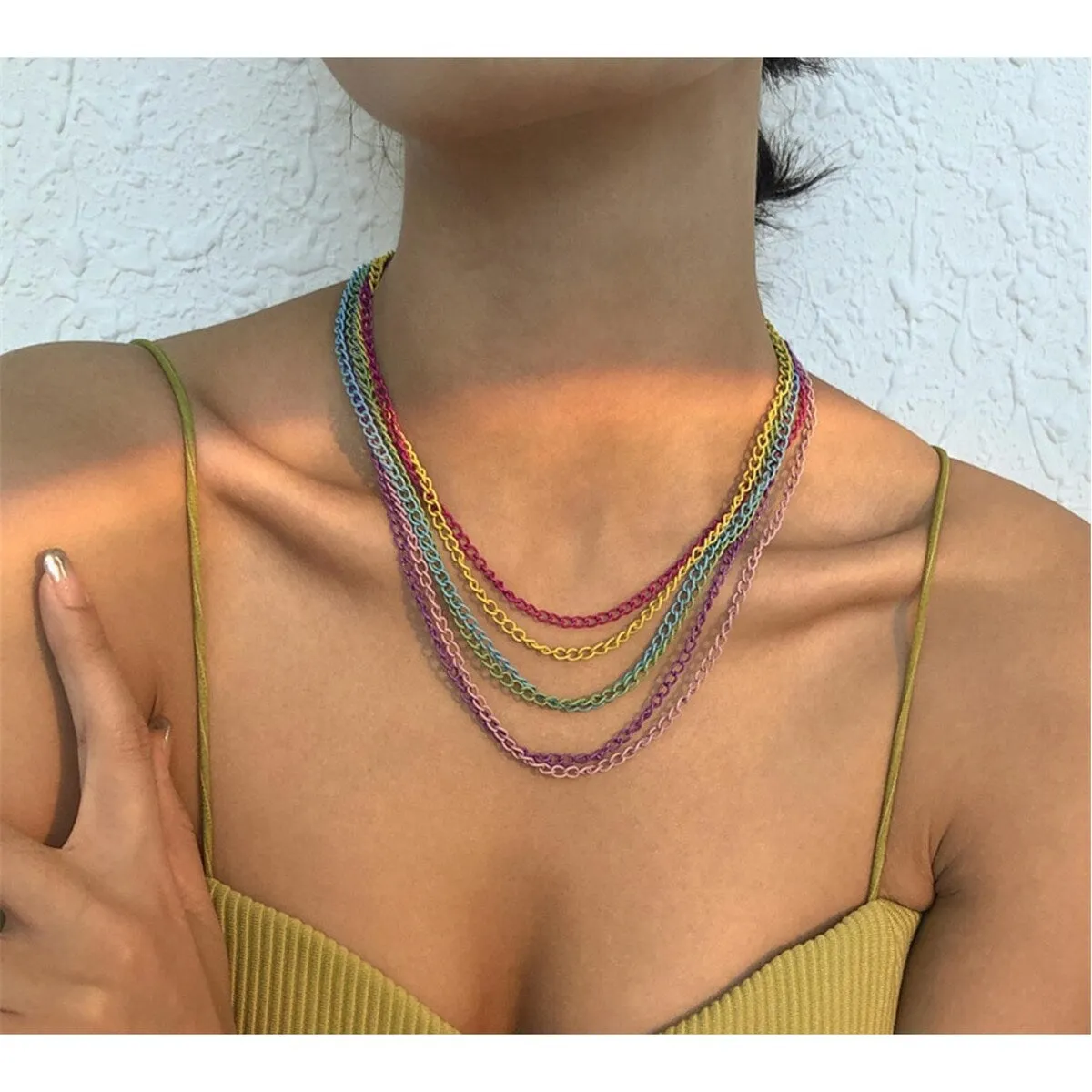 Multi Colored Chain Layered Necklace - White sold by Zulily