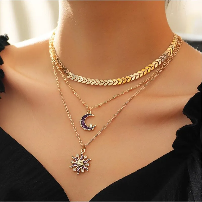 Goldtone Crescent Moon Sun Layered Necklace - White sold by Zulily