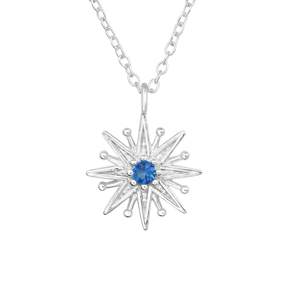 Sterling Silver Starburst Pendant Necklace with Blue Cubic Zirconia - White sold by Zulily
