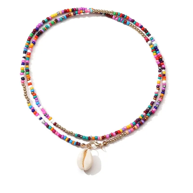 Beaded Multicolored Shell Necklace - White sold by Zulily