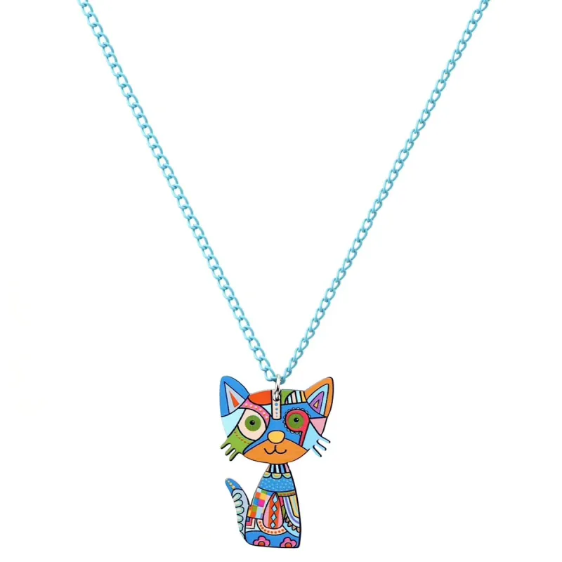 Mosaic Multi Colored Cat Necklace - White sold by Zulily