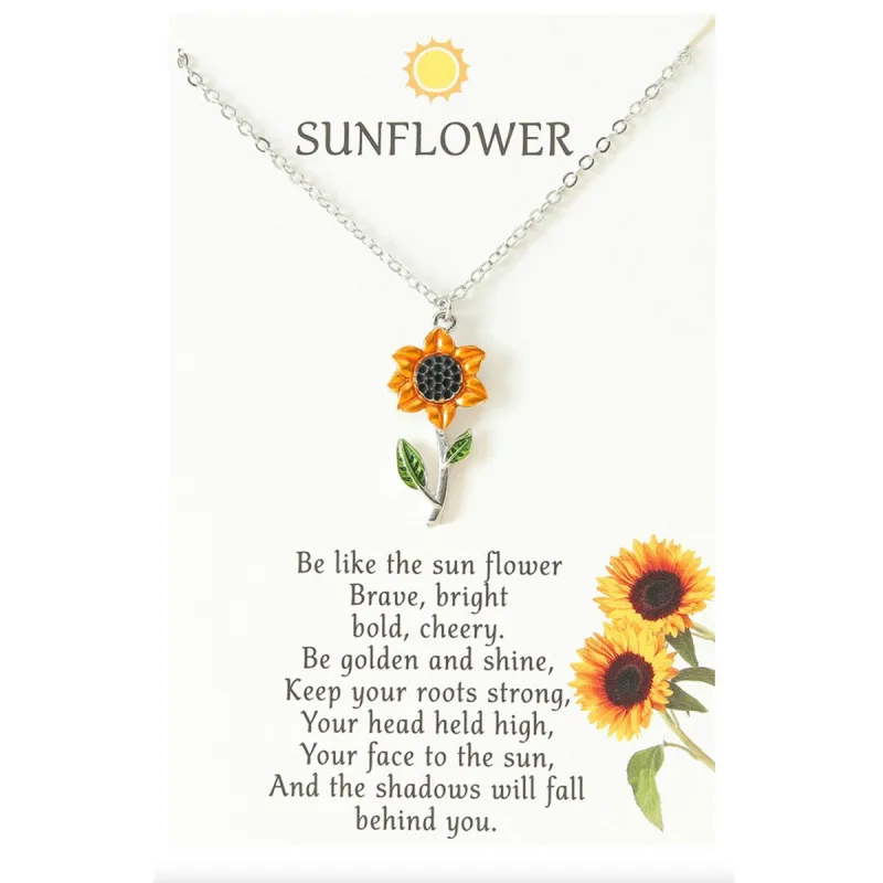 Silvertone Sunflower Necklace On Gift Card - White sold by Zulily