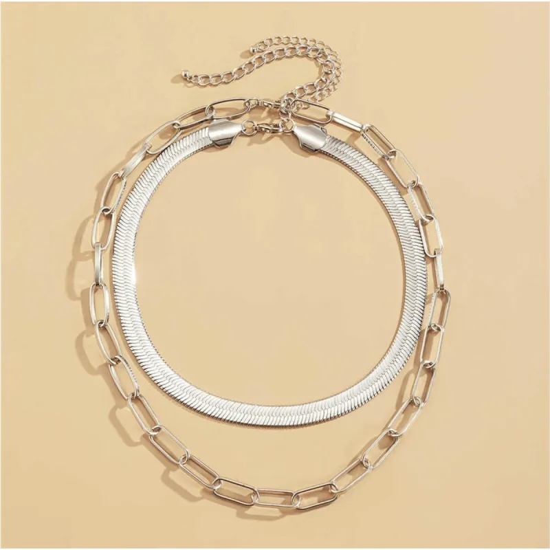 Silvertone Curb Chain Link Layered Necklace - White sold by Zulily