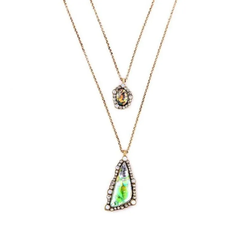 Goldtone Iridescent Green Crystal Layered Necklace - White sold by Zulily