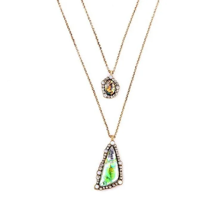 Goldtone Iridescent Green Crystal Layered Necklace - White sold by Zulily