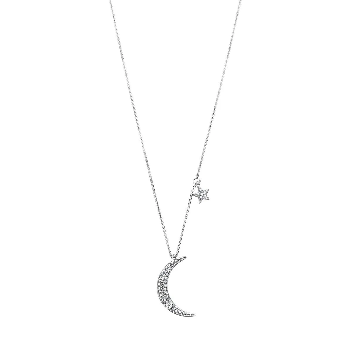 Sterling Silver Cubic Zirconia Crescent Moon Star Necklace - White sold by Zulily