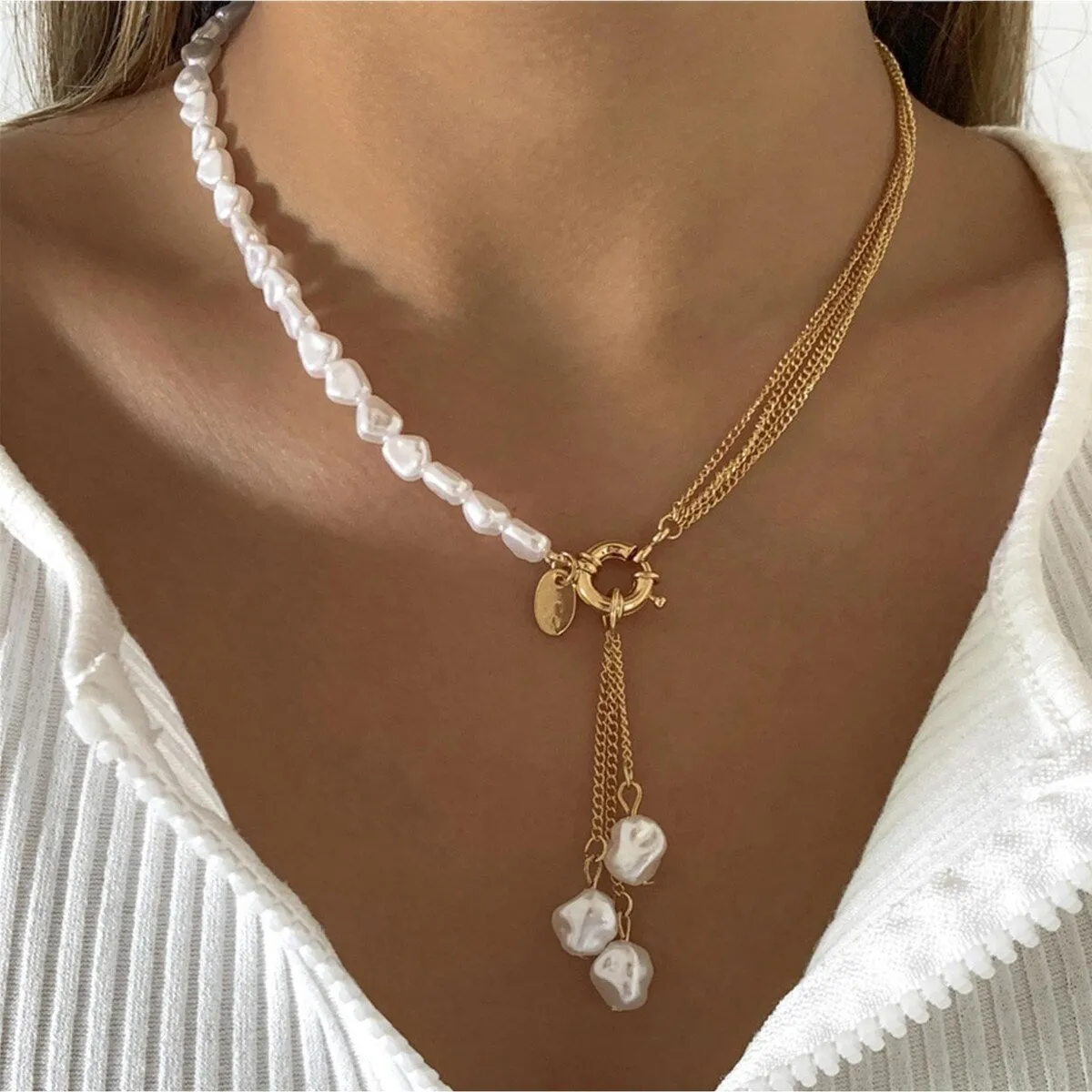 Imitation Pearl Goldtone Multi-strand Drop Necklace - White sold by Zulily