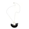 Goldtone Black Tasseled Statement Pendant Necklace - White sold by Zulily