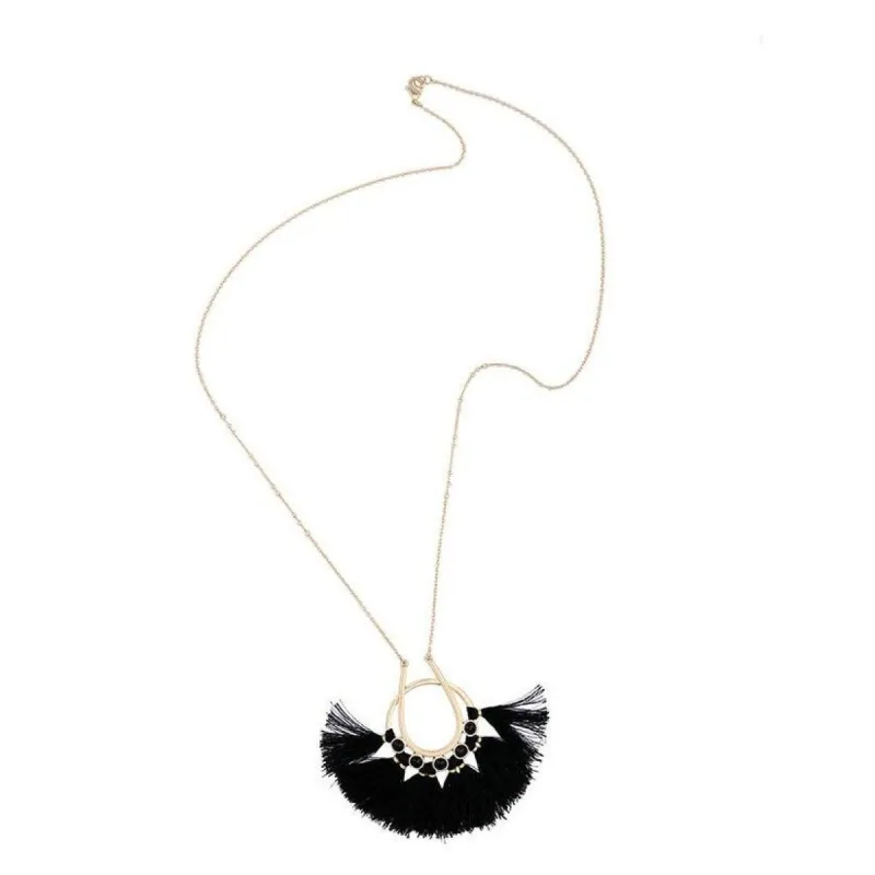 Goldtone Black Tasseled Statement Pendant Necklace - White sold by Zulily