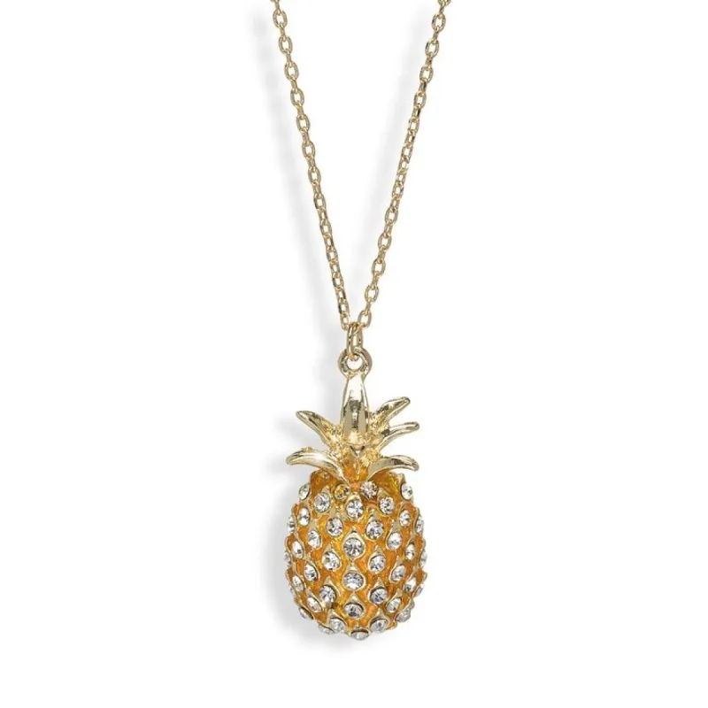 Goldtone Crystal Pineapple Pendant Necklace - White sold by Zulily