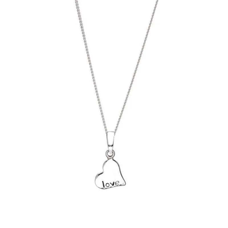 Sterling Silver 'love' Engraved Heart Pendant Necklace (61319-109) - White sold by Zulily