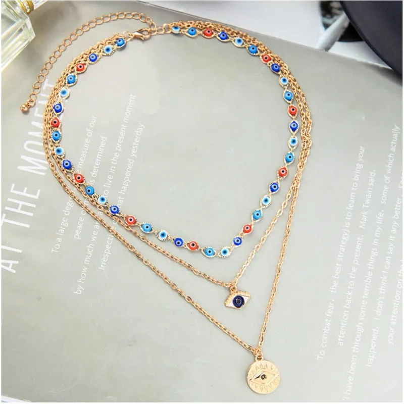 Goldtone Multicolor Evil Eye Layered Necklace - White sold by Zulily