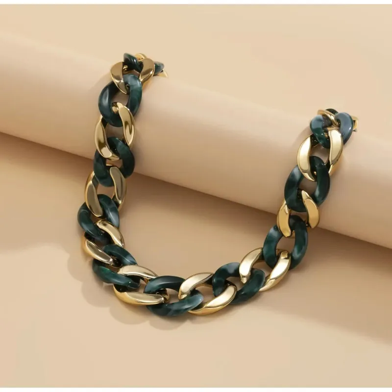 Goldtone & Green Faux Tortoise Shell Chunky Chain Link Necklace - White sold by Zulily