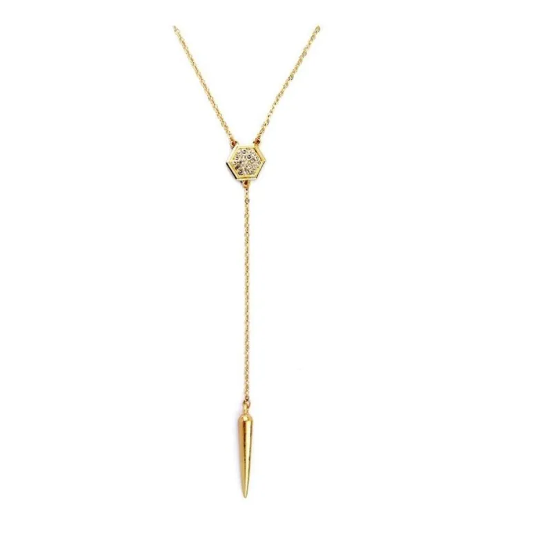 Goldtone Hexagon Spike Necklace - White sold by Zulily