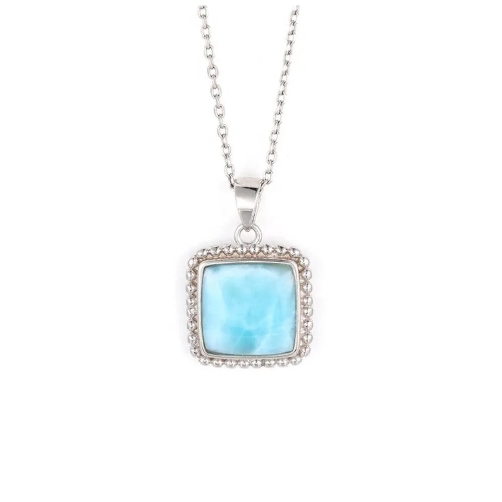 Sky Blue Larimar & Sterling Silver Square Pendant Necklace - White sold by Zulily