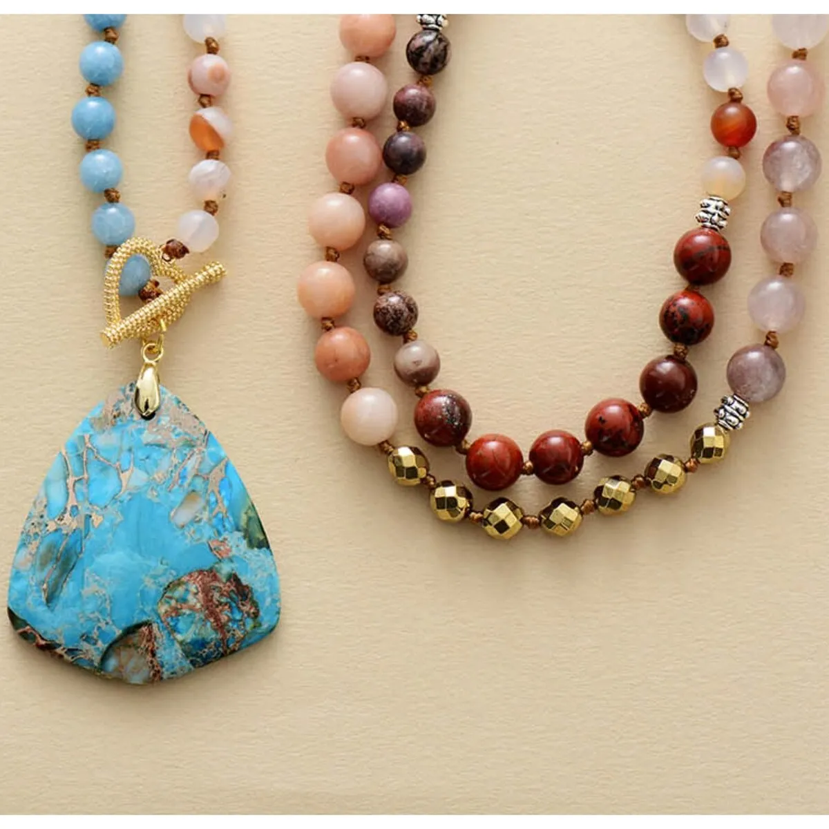 Natural Jasper & Gemstone Beaded Pendant Necklace - White sold by Zulily product image thumbnail 2