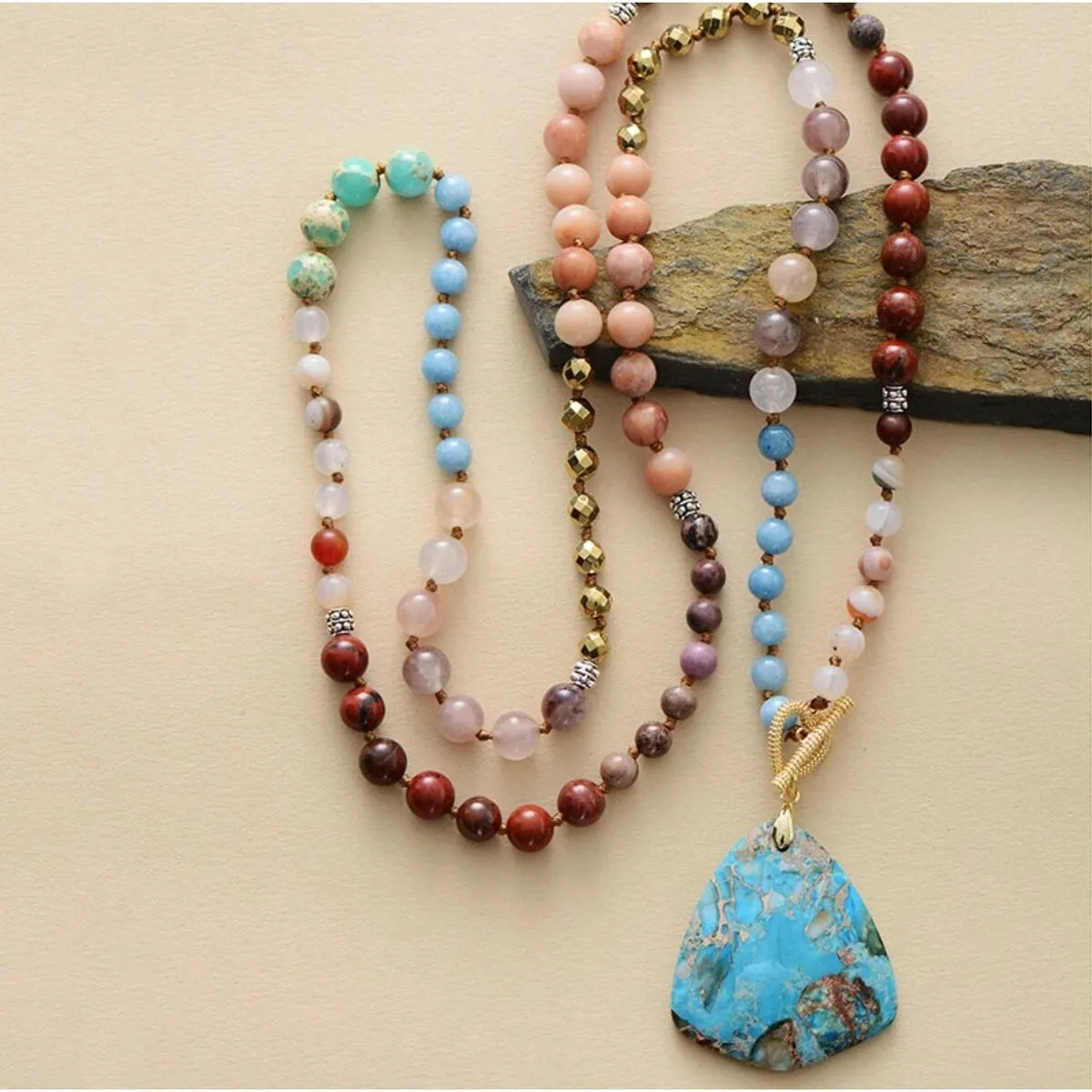 Natural Jasper & Gemstone Beaded Pendant Necklace - White sold by Zulily