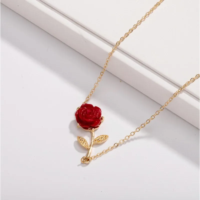 Goldtone Red Rose Flower Pendant Necklace - White sold by Zulily