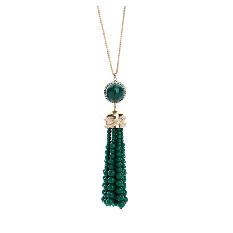 Emerald Beaded Tassel Necklace - White sold by Zulily