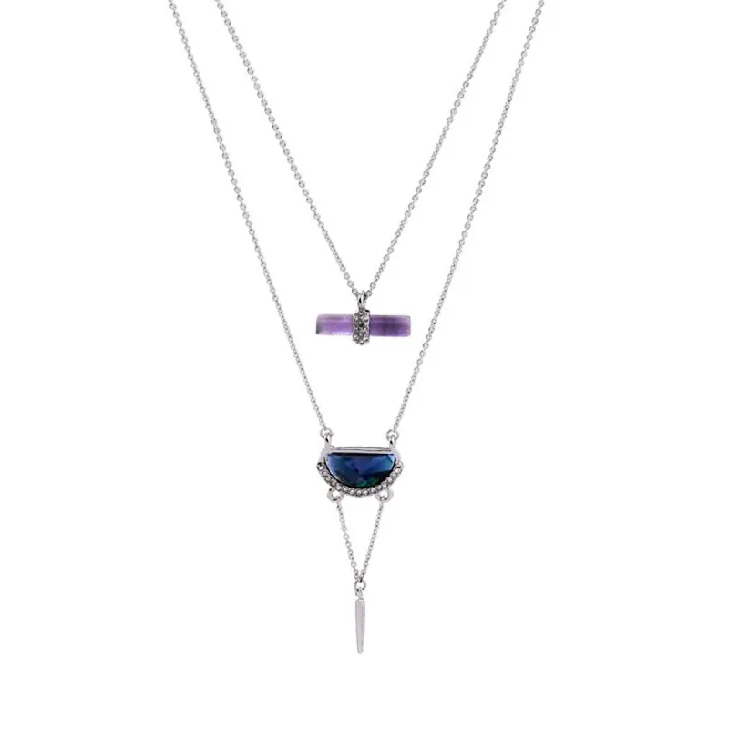 Blue & Purple Crystal Layered Necklace - White sold by Zulily