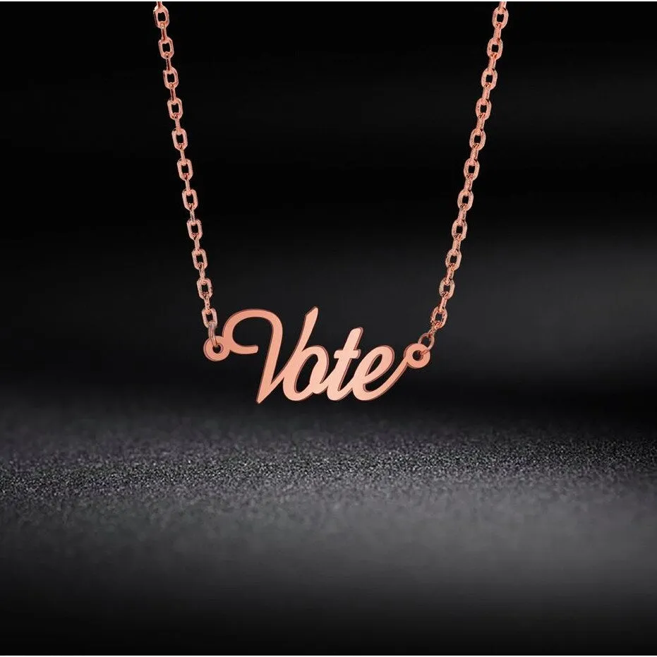 Rose Gold plated Stainless Steel Vote Script Pendant Necklace - White sold by Zulily product image thumbnail 2