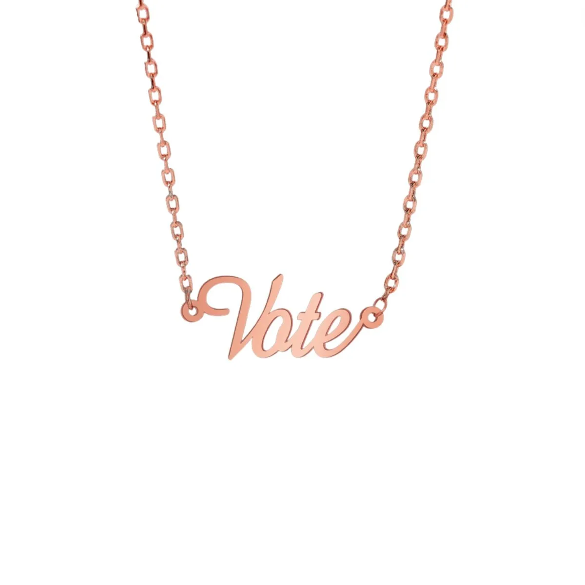 Rose Gold plated Stainless Steel Vote Script Pendant Necklace - White sold by Zulily