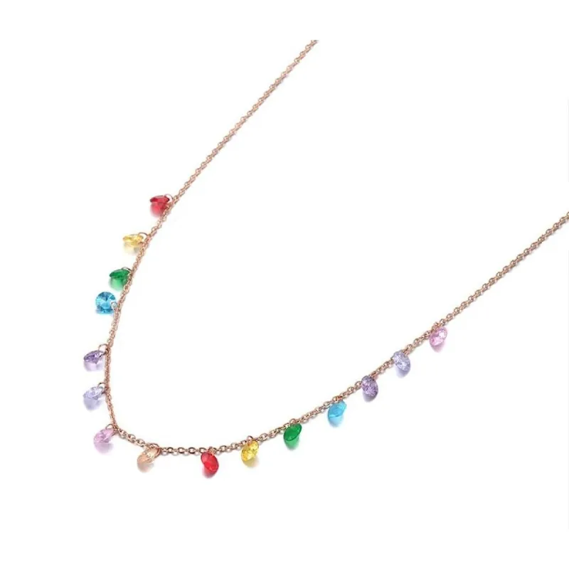 Rose Goldtone Dainty Multi Colored Cubic Zirconia Necklace - White sold by Zulily