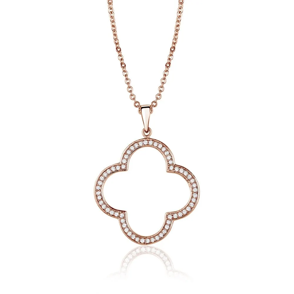 Rose Goldtone Cubic Zirconia Open Clover Pendant Necklace - White sold by Zulily