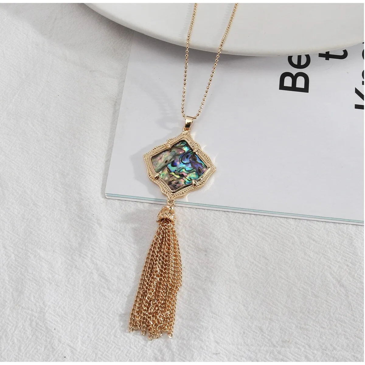 Multi Colored Goldtone Tassel Long Necklace - White sold by Zulily