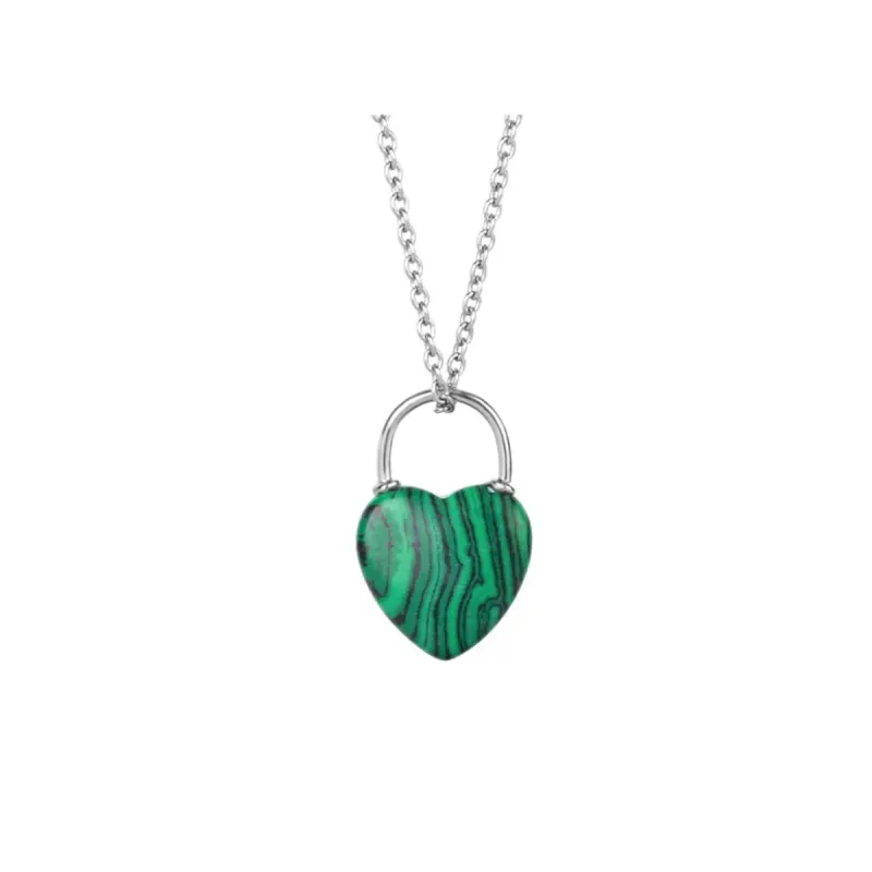 Silvertone & Green Lock Heart Pendant Necklace - White sold by Zulily