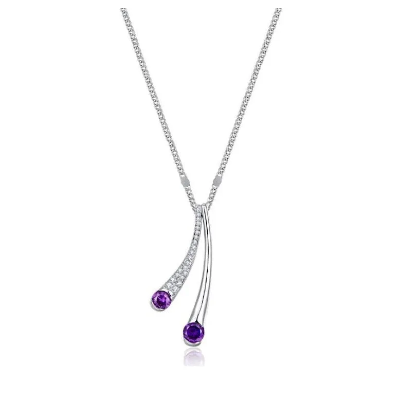 Clear Purple Cubic Zirconia Pendant Necklace - White sold by Zulily