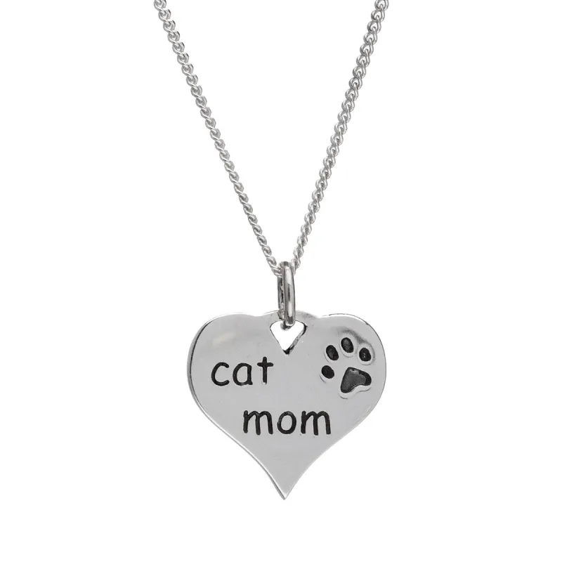 Sterling Silver Heart 'Cat Mom' Pendant Necklace - White sold by Zulily