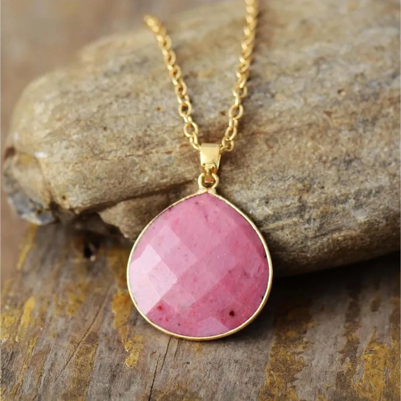 Rhodonite & Goldtone Faceted Teardrop Pendant Necklace - White sold by Zulily