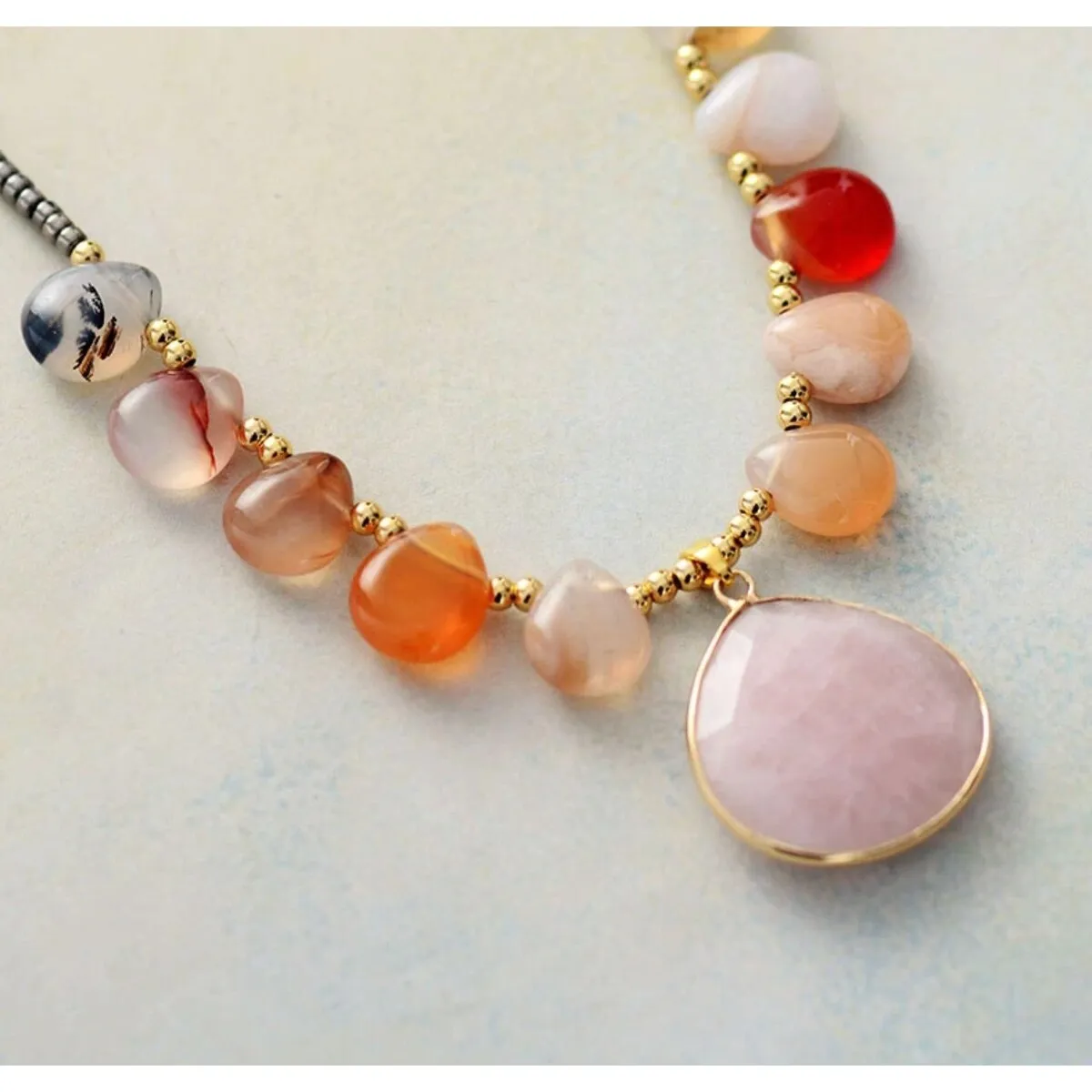Carnelian & Rose Quartz Framed Teardrop Pendant Necklace - White sold by Zulily product image thumbnail 2