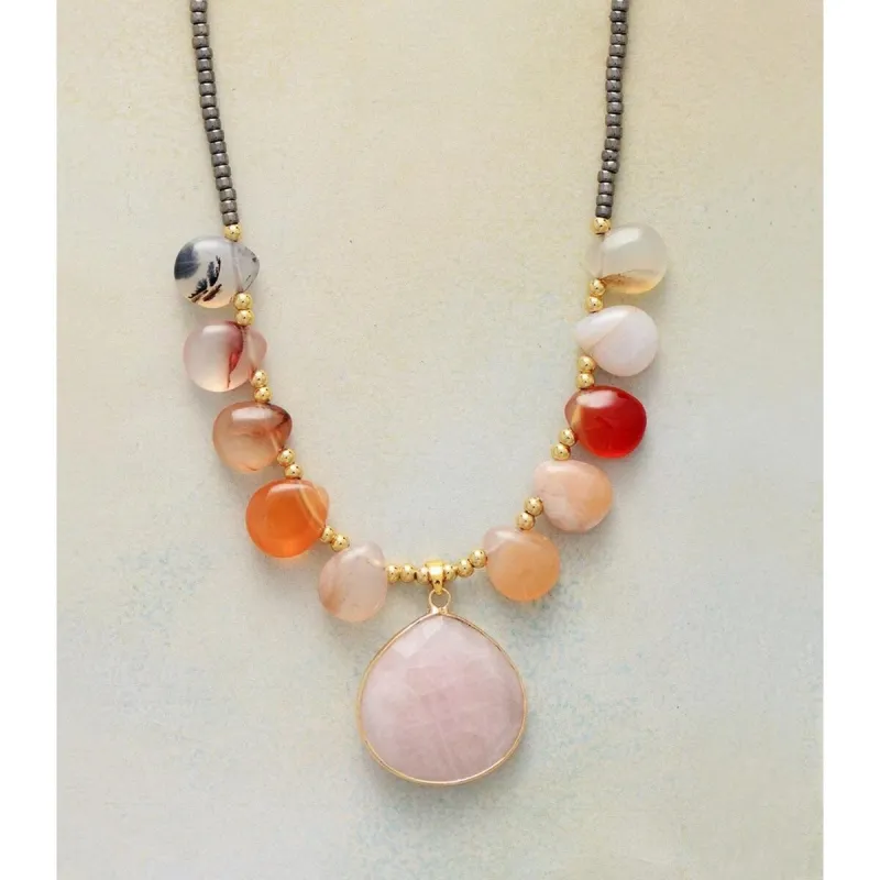 Carnelian & Rose Quartz Framed Teardrop Pendant Necklace - White sold by Zulily