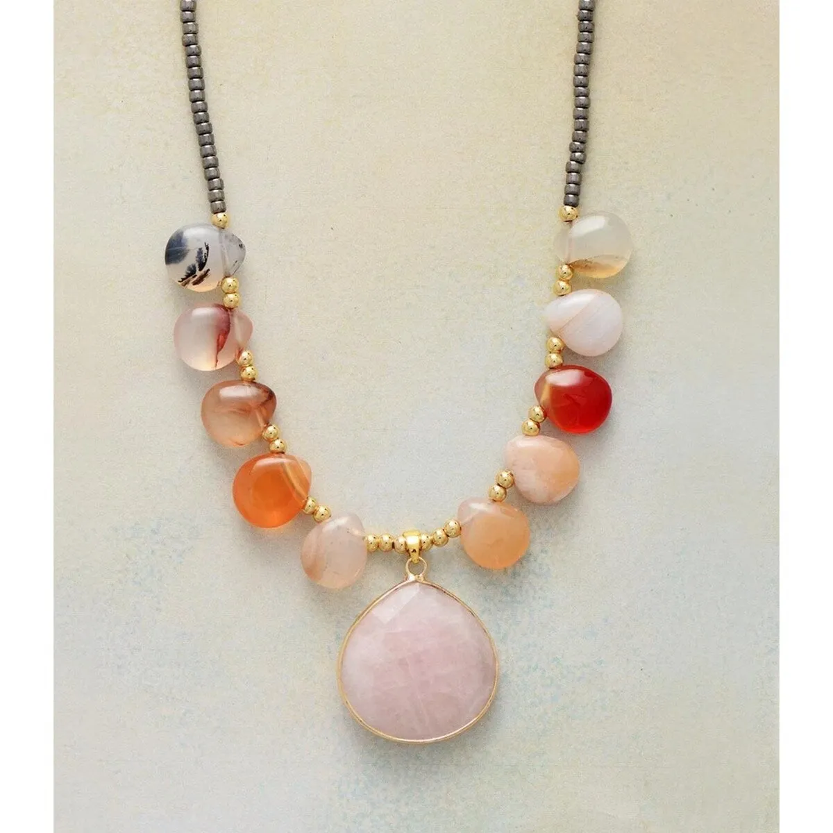 Carnelian & Rose Quartz Framed Teardrop Pendant Necklace - White sold by Zulily