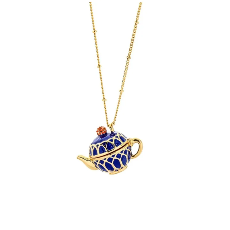 Goldtone Blue Teapot Pendant Necklace - White sold by Zulily