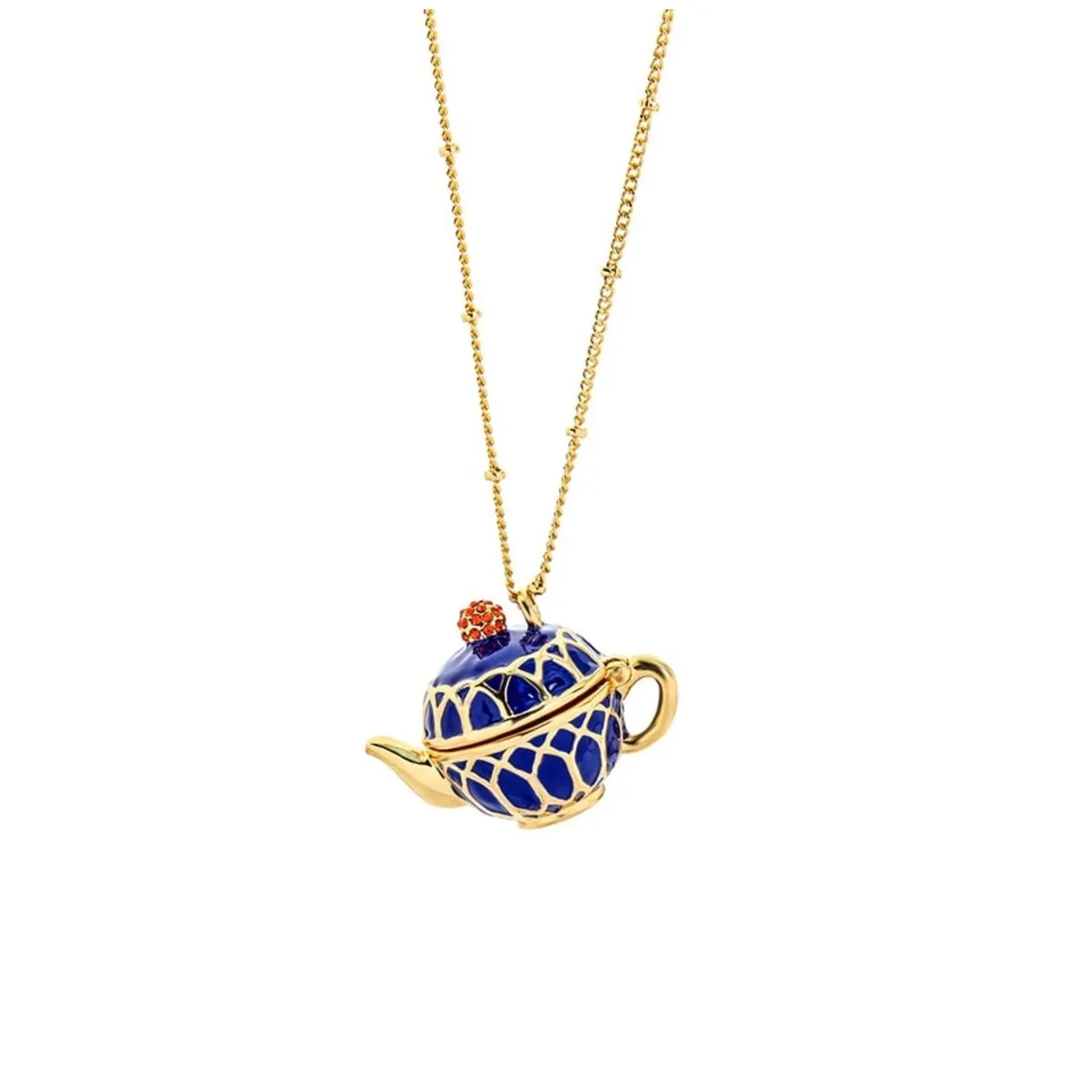 Goldtone Blue Teapot Pendant Necklace - White sold by Zulily