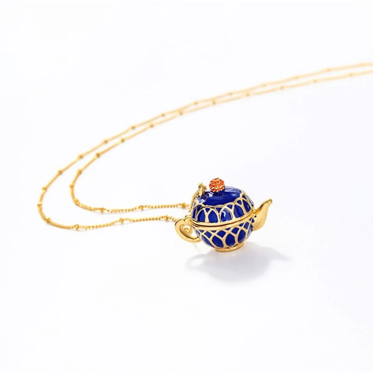 Goldtone Blue Teapot Pendant Necklace - White sold by Zulily product image thumbnail 2