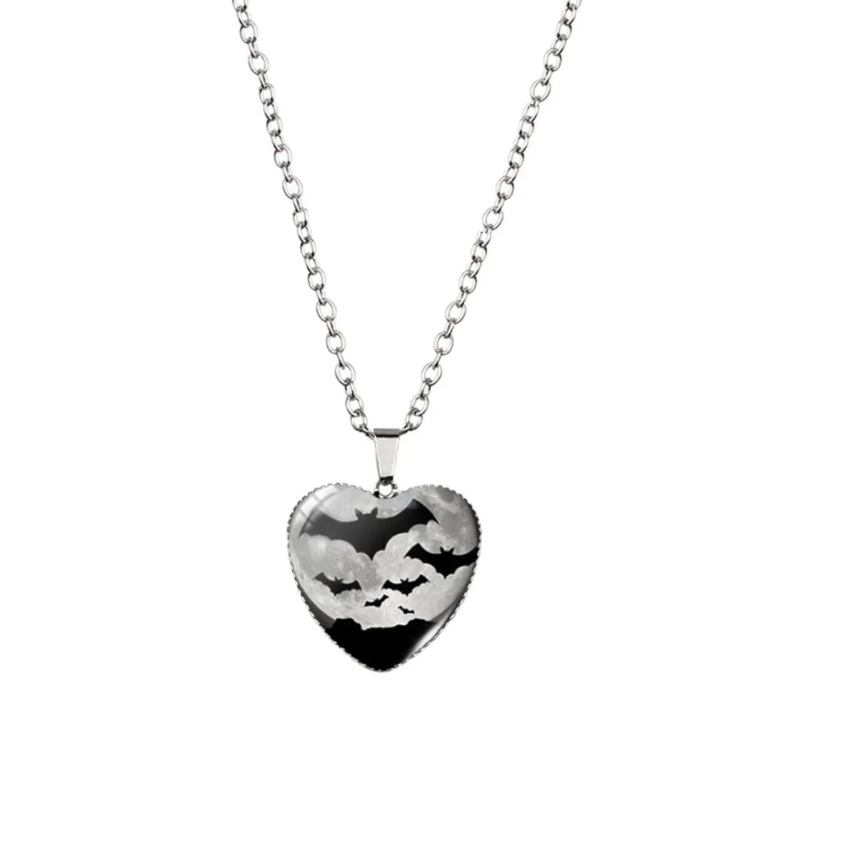 Silvertone Black Flying Bat Heart Pendant Necklace - White sold by Zulily