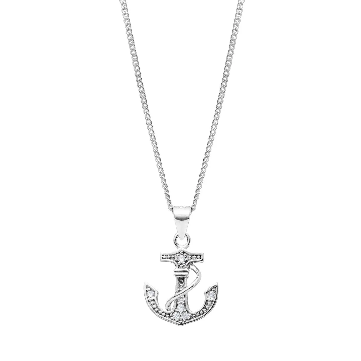Cubic Zirconia & Sterling Silver Anchor Pendant Necklace - White sold by Zulily