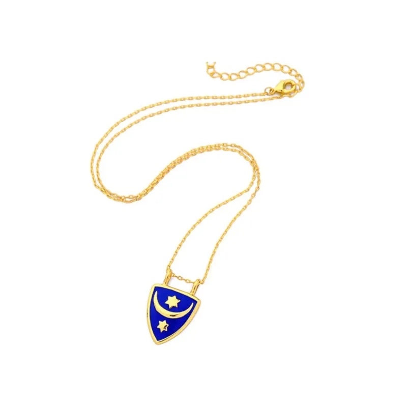 Goldtone Royal Blue Moon And Stars Shield Pendant Necklace - White sold by Zulily