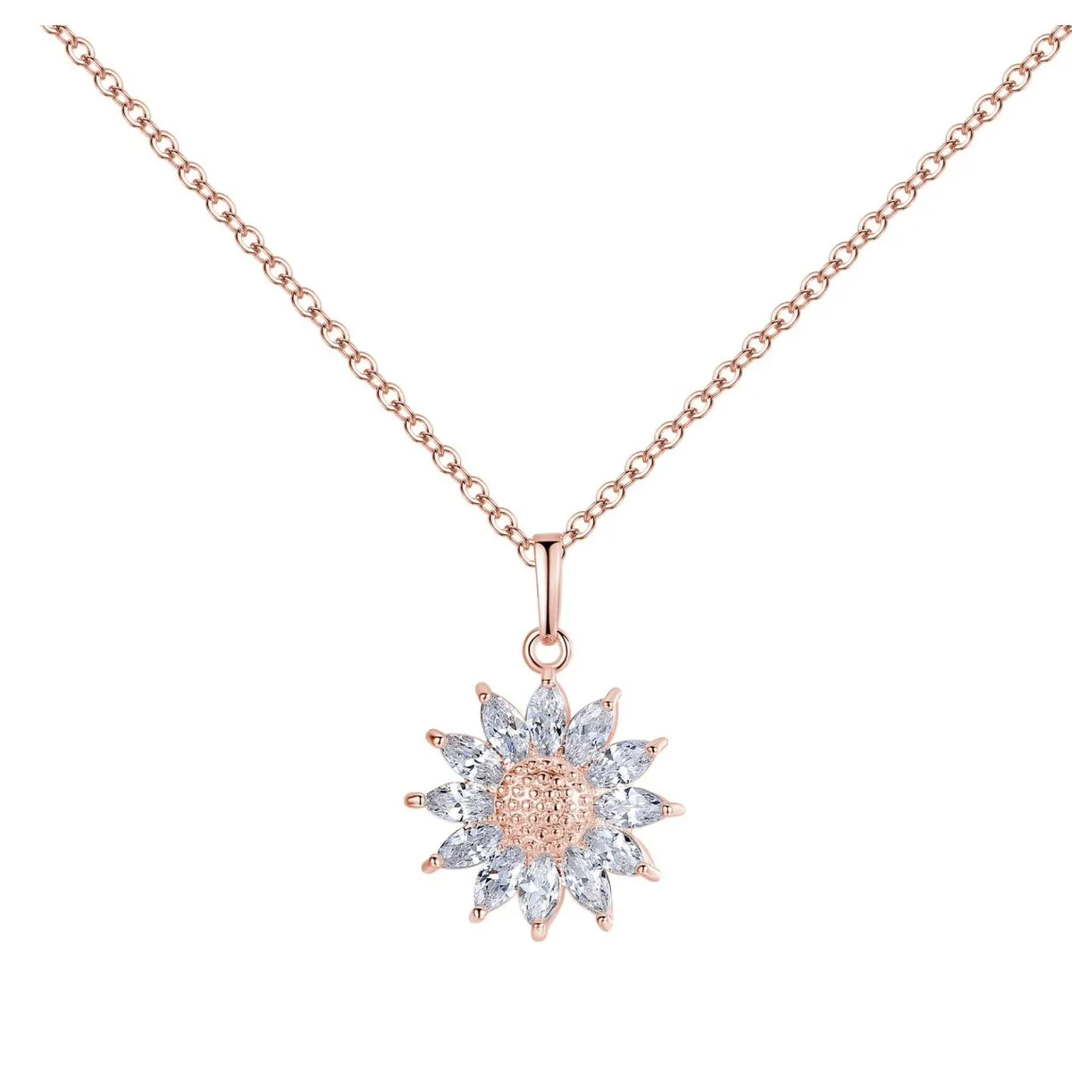 Rose Goldtone Clear Cubic Zirconia Flower Pendant Necklace - White sold by Zulily