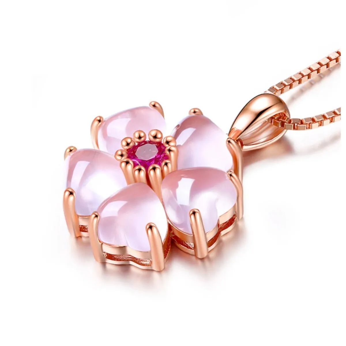 Rose Goldtone Pink Flower Cubic Zirconia Pendant Necklace - White sold by Zulily